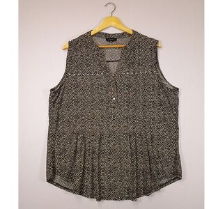 Boho Chic Cocomo Womens XL Black Tan Chevron Studded Pleated Sleeveless Blouse